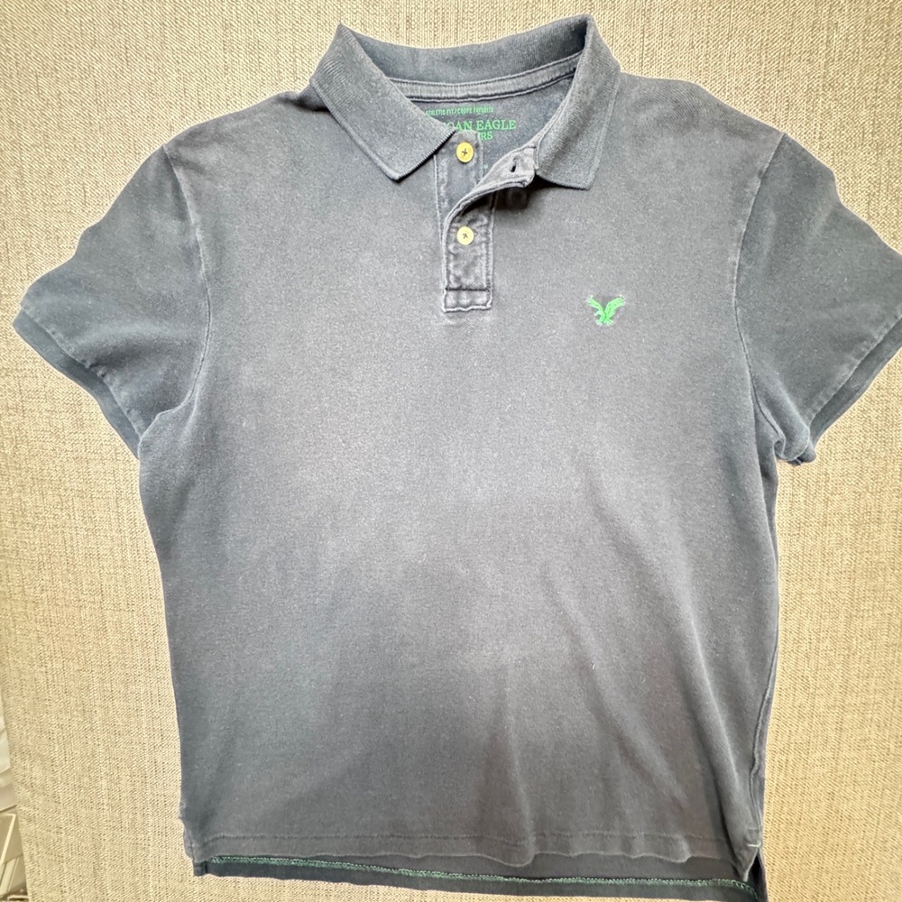 American Eagle Mens Athletic Fit Polo Shirt Gray Green Eagle Logo Large 1005